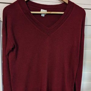 Dark Red V-neck Drop Shoulder Long Sleeve Sweater A New Day Size Small